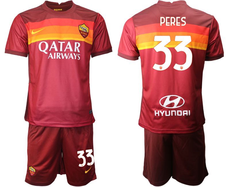 Men 2020-2021 club AS Roma home #33 red Soccer Jerseys